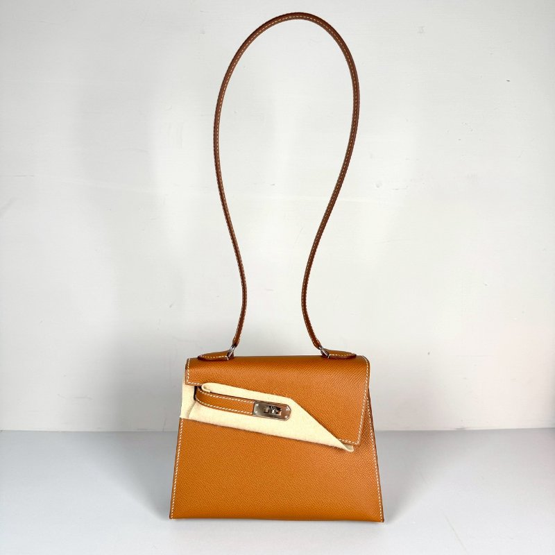 HERMES 雙面 KELLY Desordre 20 金棕 銀釦 EP皮 W刻 收藏級 藍盒子-2