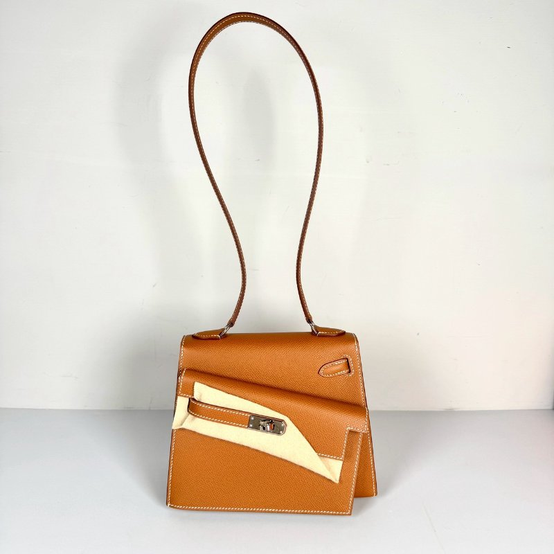 HERMES 雙面 KELLY Desordre 20 金棕 銀釦 EP皮 W刻 收藏級 藍盒子-3
