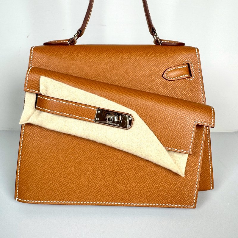 HERMES 雙面 KELLY Desordre 20 金棕 銀釦 EP皮 W刻 收藏級 藍盒子-4