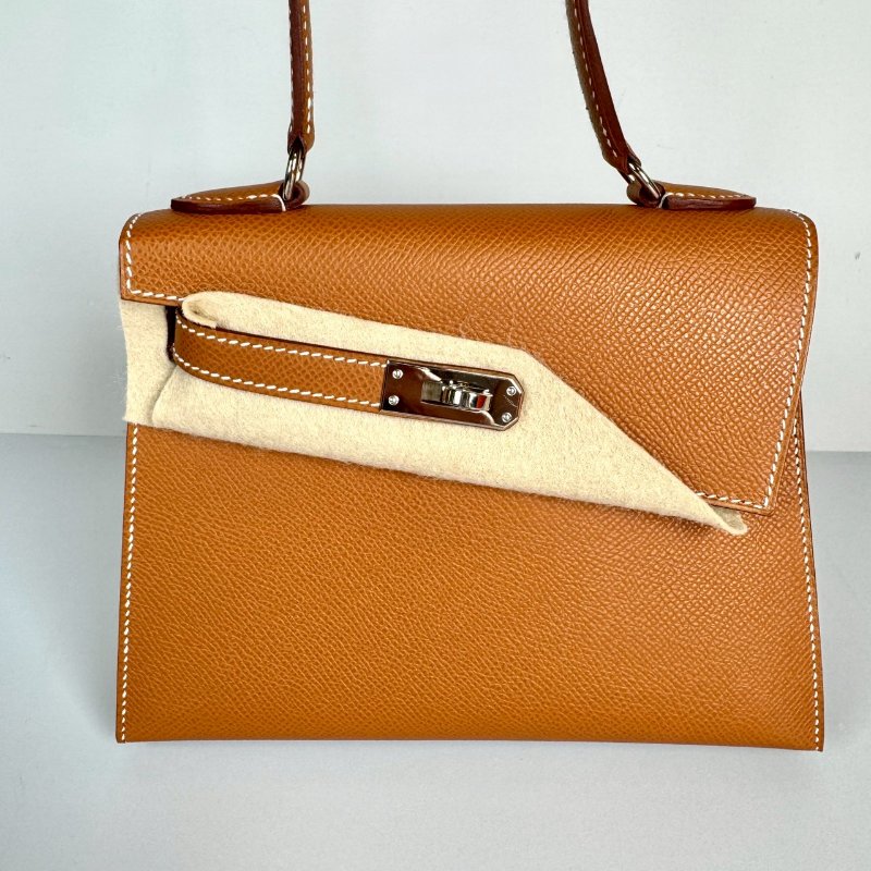 HERMES 雙面 KELLY Desordre 20 金棕 銀釦 EP皮 W刻 收藏級 藍盒子-5