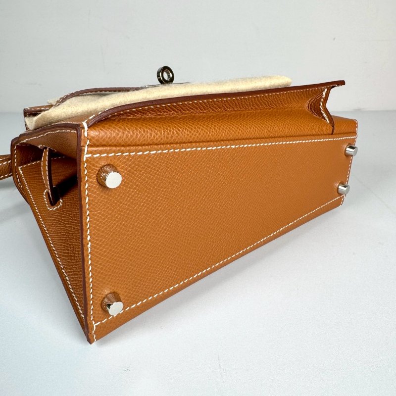 HERMES 雙面 KELLY Desordre 20 金棕 銀釦 EP皮 W刻 收藏級 藍盒子-7