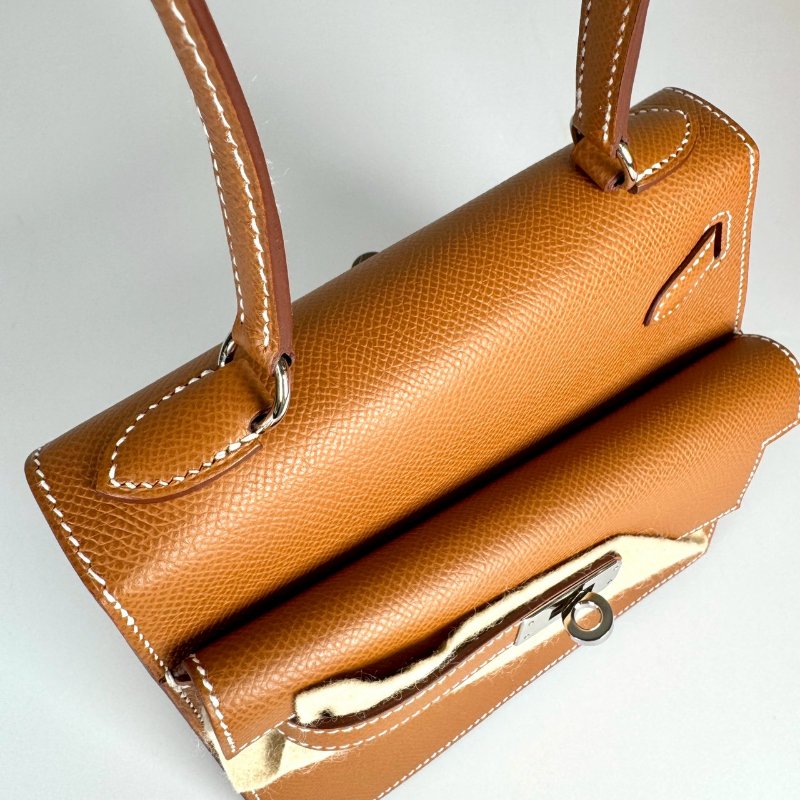 HERMES 雙面 KELLY Desordre 20 金棕 銀釦 EP皮 W刻 收藏級 藍盒子-8