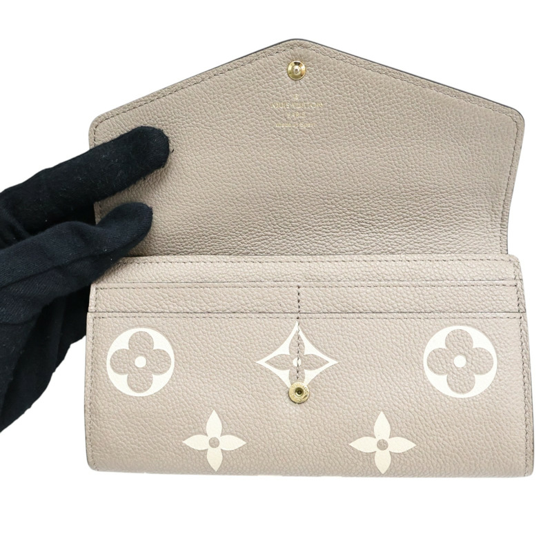 灰色 原花 牛皮 壓紋 Sarah 扣式長夾 金扣【LOUIS VUITTON LV 路易威登】 M81049-2