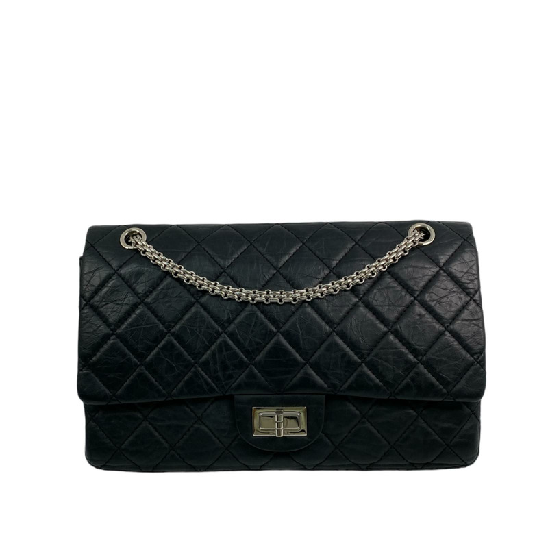 △ CHANEL 香奈兒 Black Aged Calfskin 2.55 Silver Tone Metal 30CM Double Flap Mobile Art Hong Kong 2008 Karl Lagerfield No.11 Chain Shoulder Bag 黑色舊化小牛皮2.55銀色金屬30CM No.11鎖鏈肩背包-267010078-1