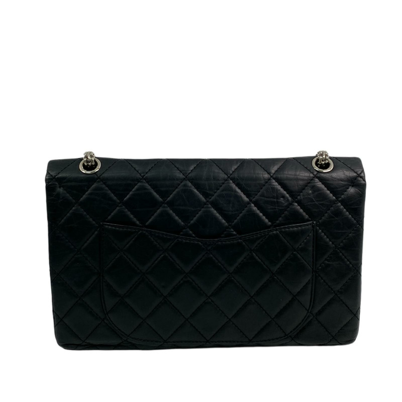 △ CHANEL 香奈兒 Black Aged Calfskin 2.55 Silver Tone Metal 30CM Double Flap Mobile Art Hong Kong 2008 Karl Lagerfield No.11 Chain Shoulder Bag 黑色舊化小牛皮2.55銀色金屬30CM No.11鎖鏈肩背包-267010078-2