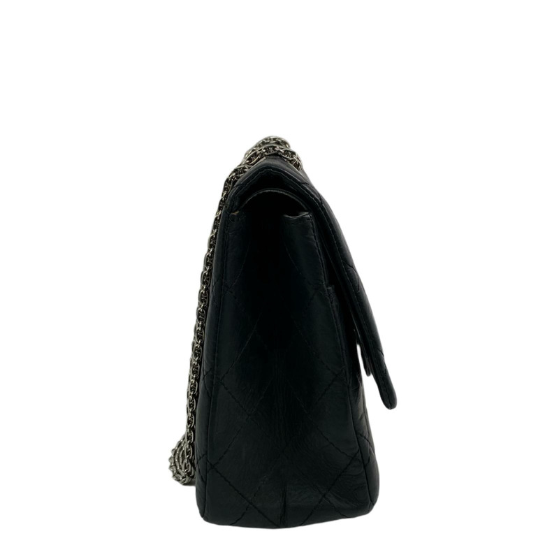 △ CHANEL 香奈兒 Black Aged Calfskin 2.55 Silver Tone Metal 30CM Double Flap Mobile Art Hong Kong 2008 Karl Lagerfield No.11 Chain Shoulder Bag 黑色舊化小牛皮2.55銀色金屬30CM No.11鎖鏈肩背包-267010078-4