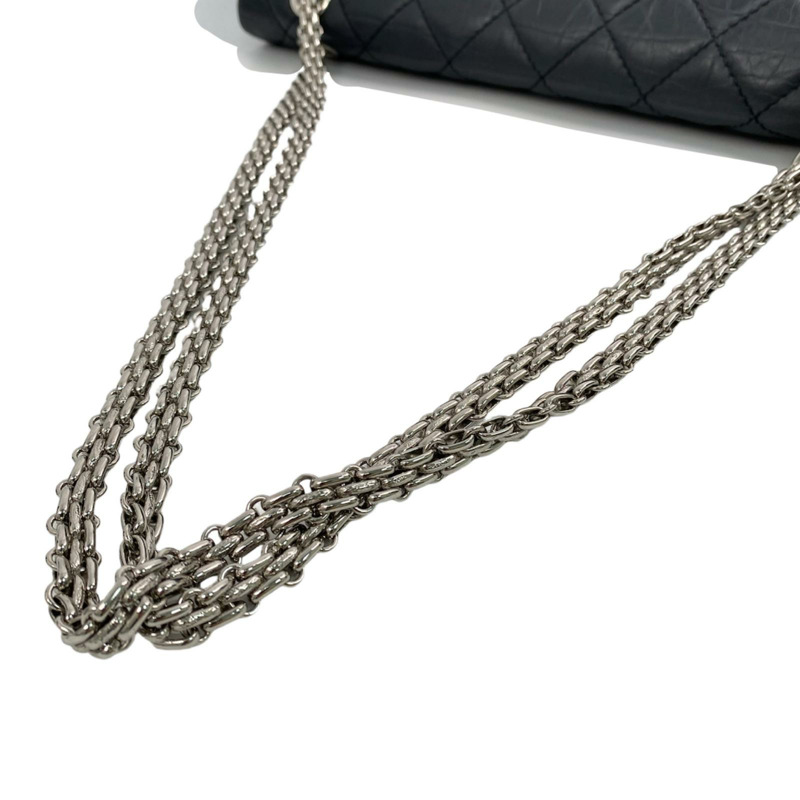 △ CHANEL 香奈兒 Black Aged Calfskin 2.55 Silver Tone Metal 30CM Double Flap Mobile Art Hong Kong 2008 Karl Lagerfield No.11 Chain Shoulder Bag 黑色舊化小牛皮2.55銀色金屬30CM No.11鎖鏈肩背包-267010078-20