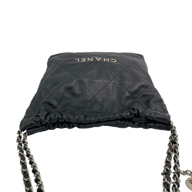 △ CHANEL 香奈兒 Black Calfskin Silver Tone Metal 22 Bag Chain Shoulder Bag 黑色小牛皮銀色金屬鎖鏈肩背包-267010357-10