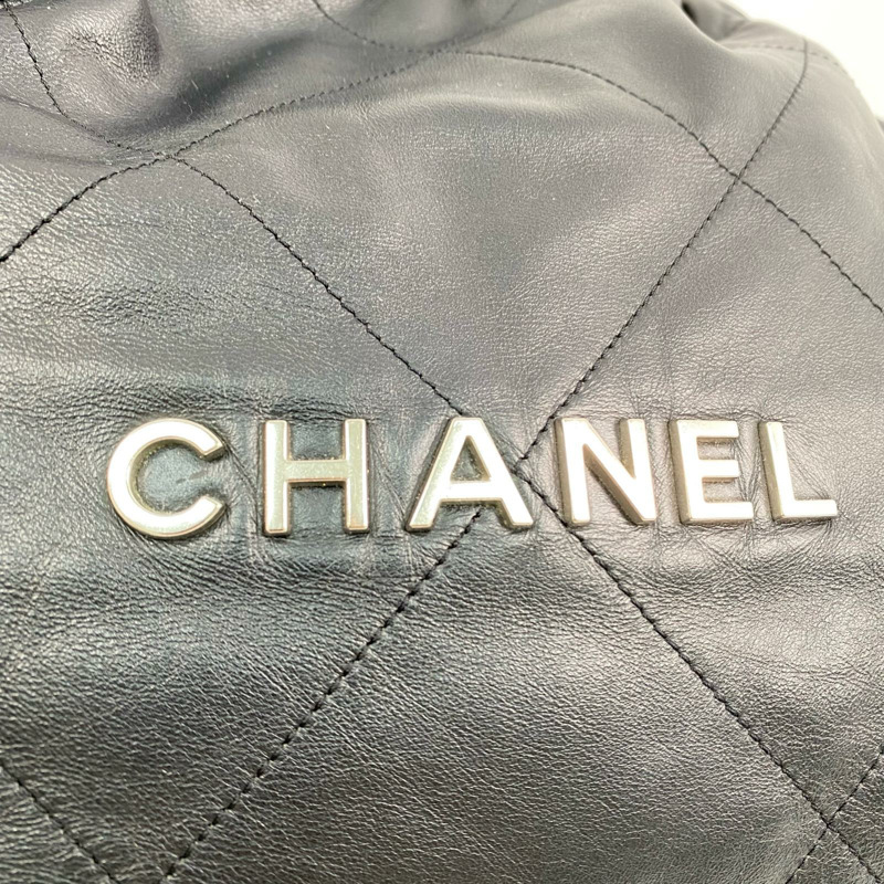 △ CHANEL 香奈兒 Black Calfskin Silver Tone Metal 22 Bag Chain Shoulder Bag 黑色小牛皮銀色金屬鎖鏈肩背包-267010357-13