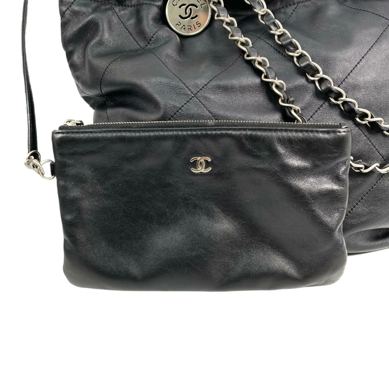 △ CHANEL 香奈兒 Black Calfskin Silver Tone Metal 22 Bag Chain Shoulder Bag 黑色小牛皮銀色金屬鎖鏈肩背包-267010357-19