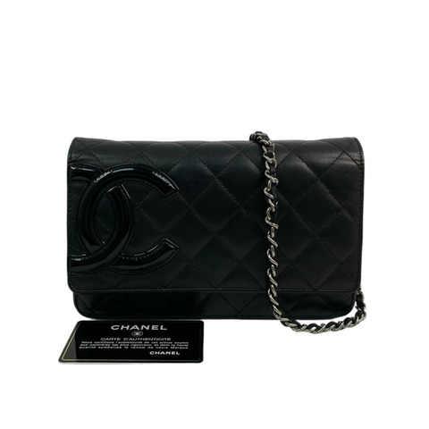 △ CHANEL 香奈兒 Black Calfskin Silver Tone Metal Cambon No.16 Chain Wallet 黑色小牛皮銀色金屬No.16鏈條銀包-267009841