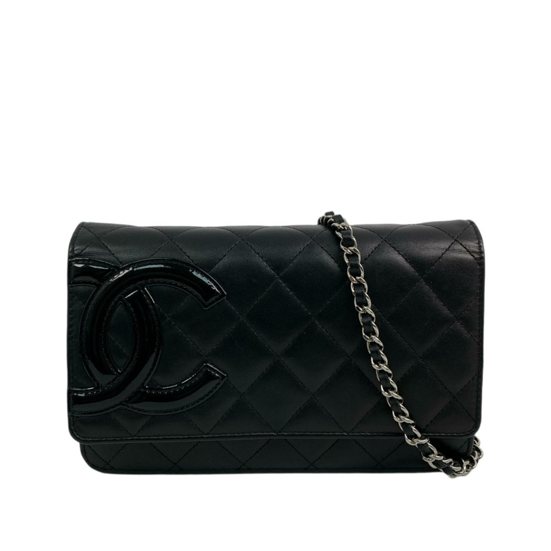 △ CHANEL 香奈兒 Black Calfskin Silver Tone Metal Cambon No.16 Chain Wallet 黑色小牛皮銀色金屬No.16鏈條銀包-267009841-1