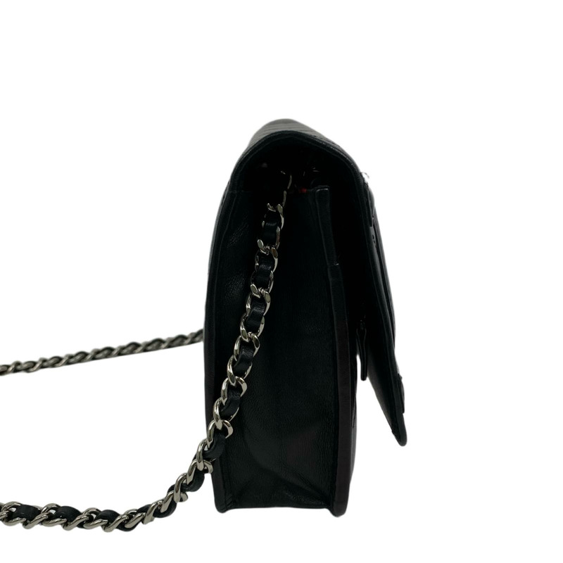 △ CHANEL 香奈兒 Black Calfskin Silver Tone Metal Cambon No.16 Chain Wallet 黑色小牛皮銀色金屬No.16鏈條銀包-267009841-4