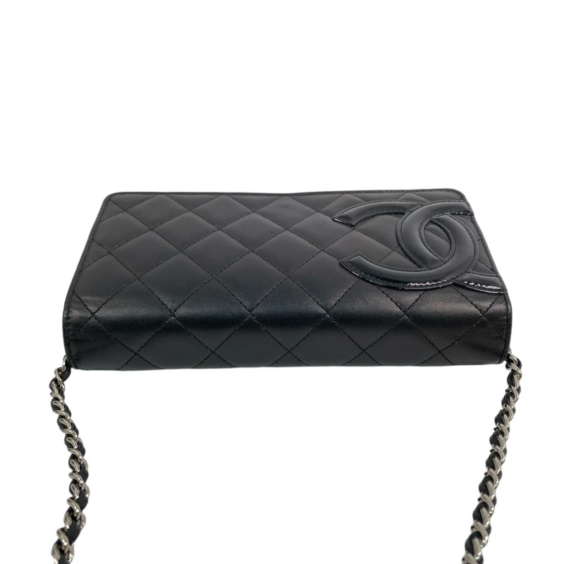 △ CHANEL 香奈兒 Black Calfskin Silver Tone Metal Cambon No.16 Chain Wallet 黑色小牛皮銀色金屬No.16鏈條銀包-267009841-10