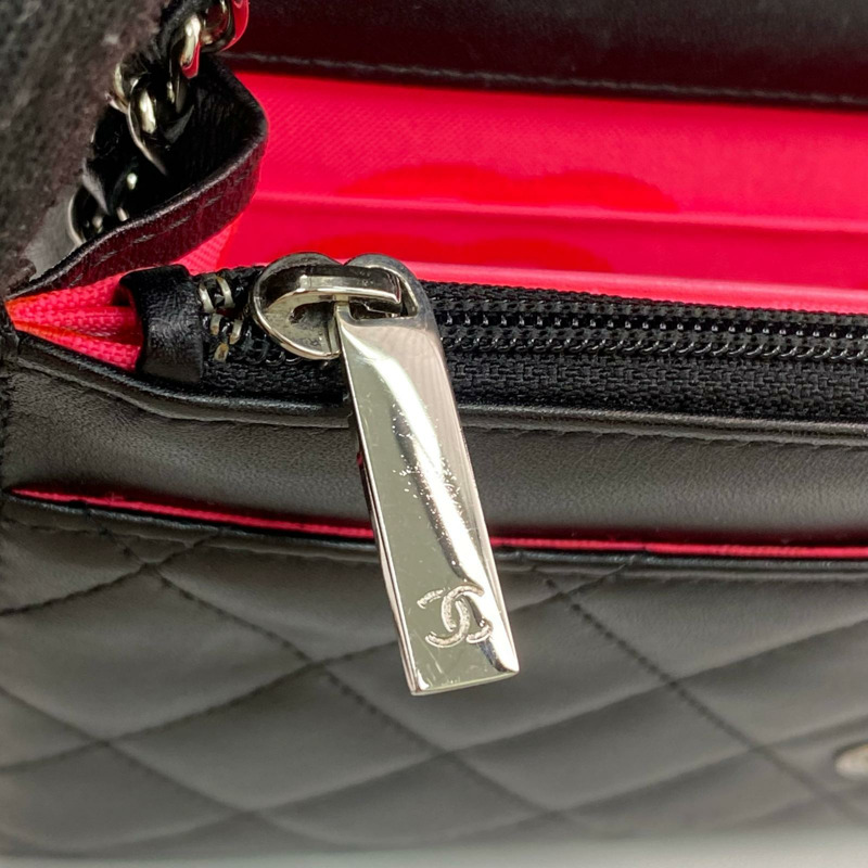 △ CHANEL 香奈兒 Black Calfskin Silver Tone Metal Cambon No.16 Chain Wallet 黑色小牛皮銀色金屬No.16鏈條銀包-267009841-18