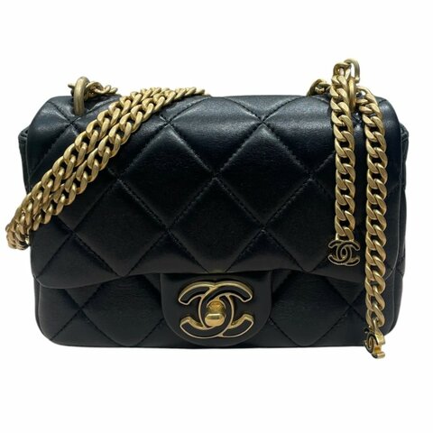 CHANEL 香奈兒 AS3113 琺瑯釦肩背包 小羊皮 黑色 金釦