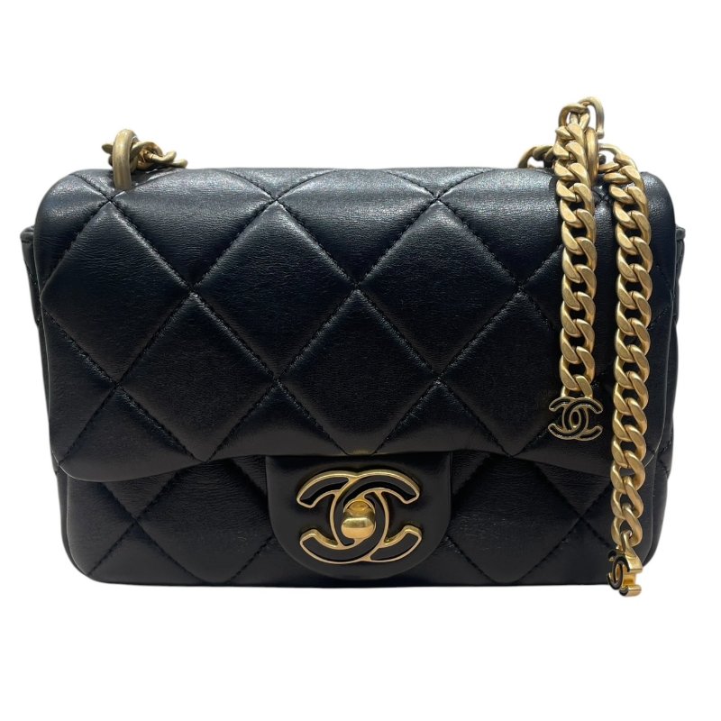 CHANEL 香奈兒 AS3113 琺瑯釦肩背包 小羊皮 黑色 金釦-1