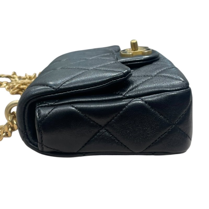 CHANEL 香奈兒 AS3113 琺瑯釦肩背包 小羊皮 黑色 金釦-3