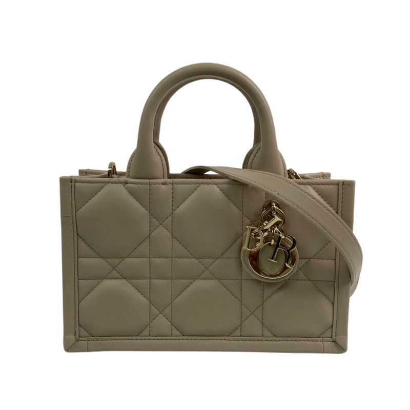 △ Christian Dior 迪奥 Beige Calfskin Mini Book Tote 2 way bag 淺褐色小牛皮兩用袋-267009734-1