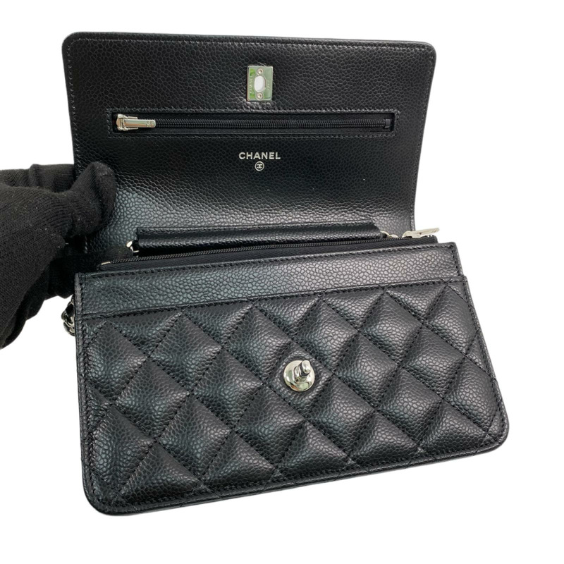 △ CHANEL 香奈兒 Black Caviar Skin 19CM Silver Tone Metal  Chain Wallet 黑色粒紋小牛皮19CM銀色金屬鏈條銀包 AP4241-267009809-12