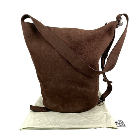 △ LOEWE 羅意威 Brown Suede Loop Bucket Medium Shoulder Bag 啡色麂皮肩背包-267010005