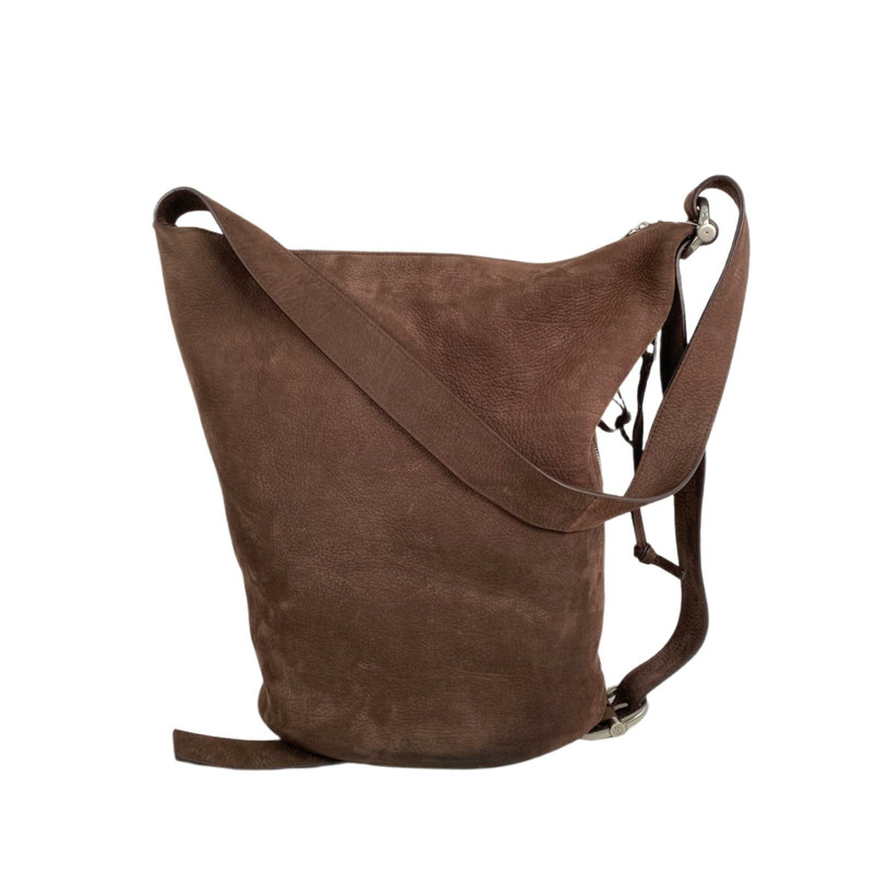 △ LOEWE 羅意威 Brown Suede Loop Bucket Medium Shoulder Bag 啡色麂皮肩背包-267010005-1