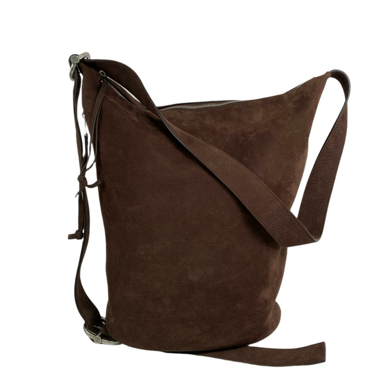 △ LOEWE 羅意威 Brown Suede Loop Bucket Medium Shoulder Bag 啡色麂皮肩背包-267010005-2