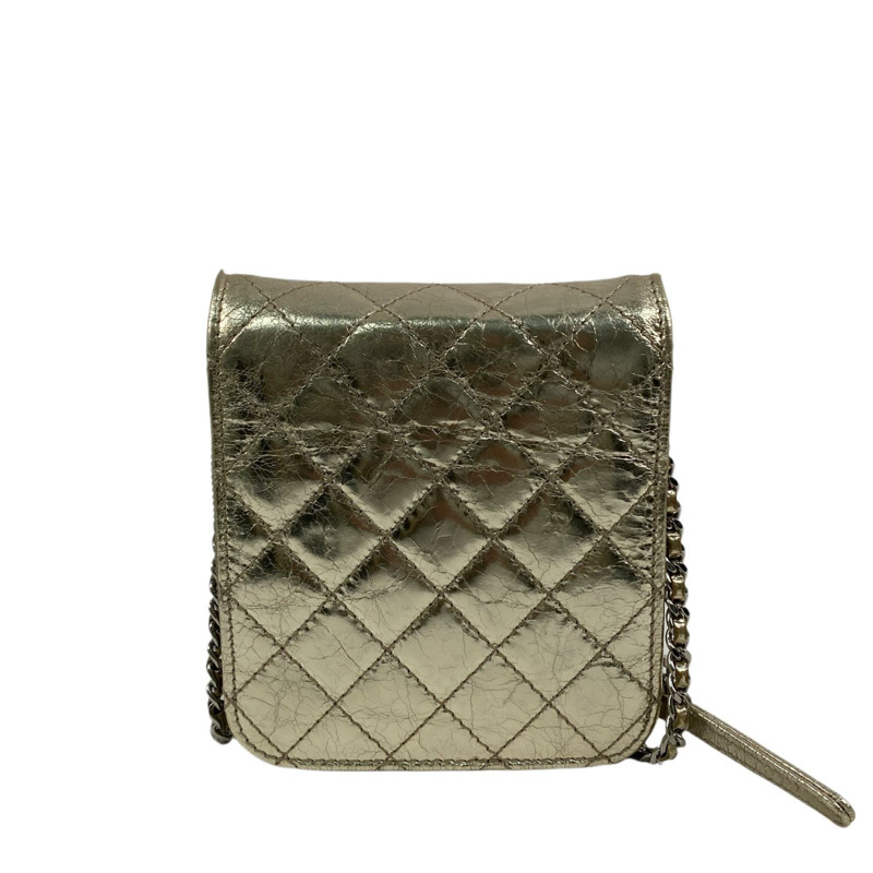 △ CHANEL 香奈兒 Gold Goatskin Silver Tone Metal Mini No.16 Chain Crossbody Bag 金色山羊皮銀色金屬No.16鎖鏈斜揹袋-267010687-1