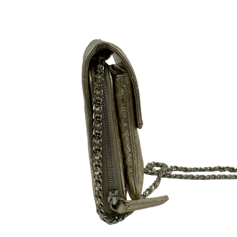 △ CHANEL 香奈兒 Gold Goatskin Silver Tone Metal Mini No.16 Chain Crossbody Bag 金色山羊皮銀色金屬No.16鎖鏈斜揹袋-267010687-3
