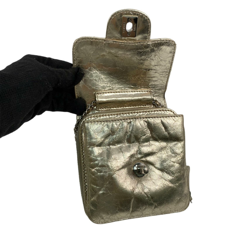△ CHANEL 香奈兒 Gold Goatskin Silver Tone Metal Mini No.16 Chain Crossbody Bag 金色山羊皮銀色金屬No.16鎖鏈斜揹袋-267010687-17