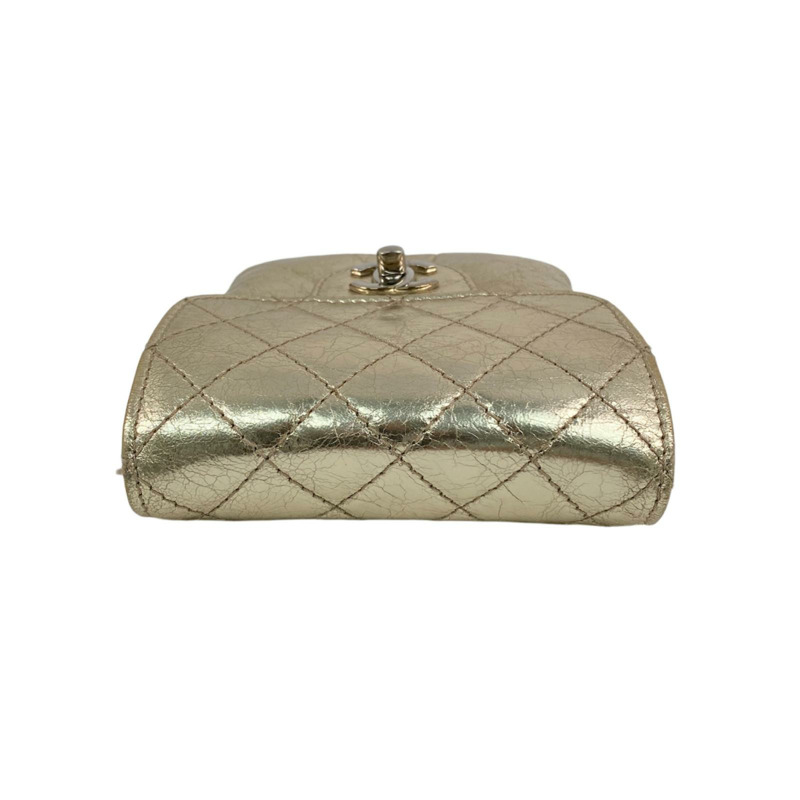 △ CHANEL 香奈兒 Gold Goatskin Silver Tone Metal Mini No.16 Chain Crossbody Bag 金色山羊皮銀色金屬No.16鎖鏈斜揹袋-267010687-18