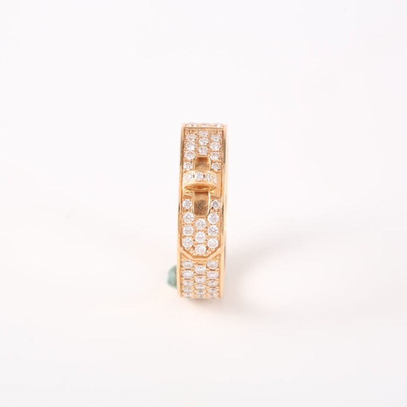 HERMES 18K玫瑰金鑽石kelly滿鑽戒指52-2