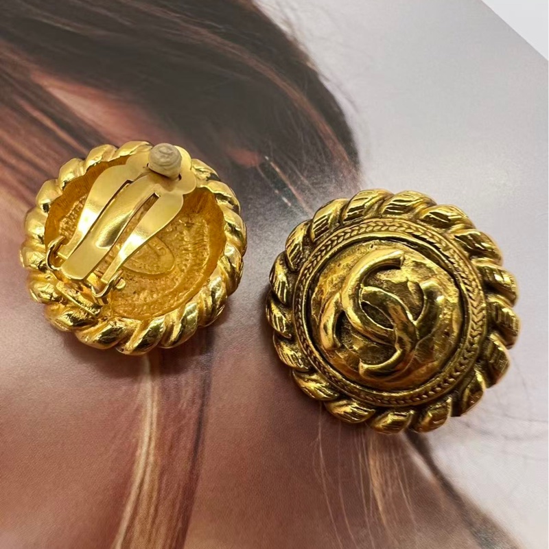 Chanel 金色麻花圓餅耳夾（經典絕版美品）-3