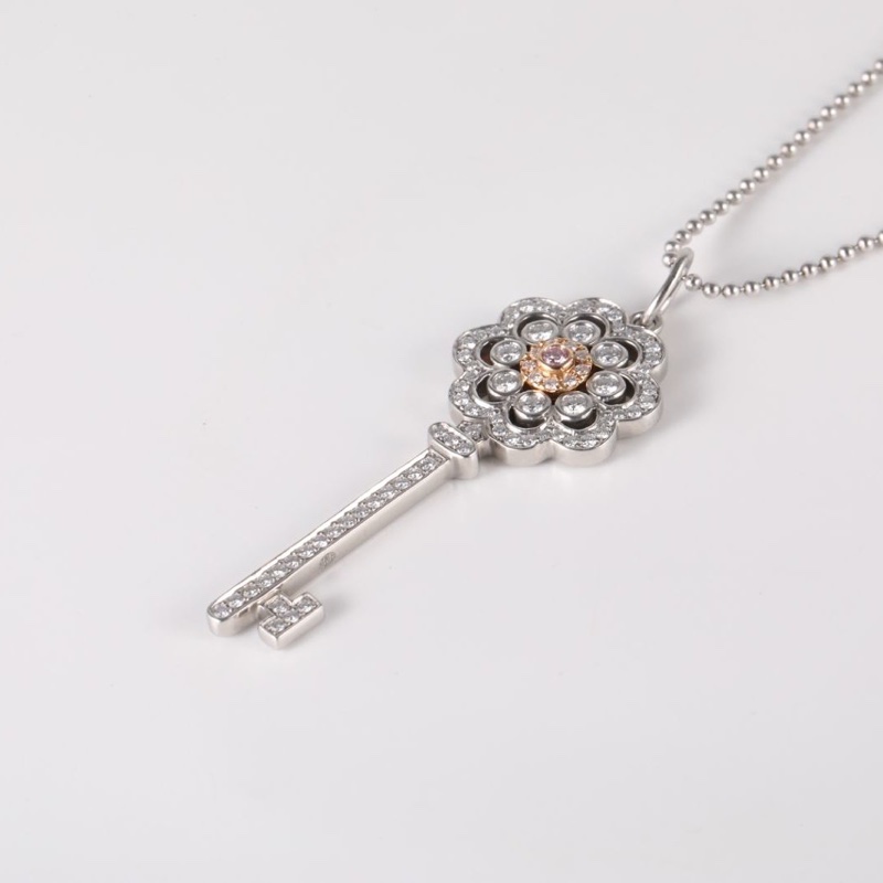 TIFFANY&CO 18K白金鑽石pt950太陽花小號3.2cm鑰匙項鏈-1