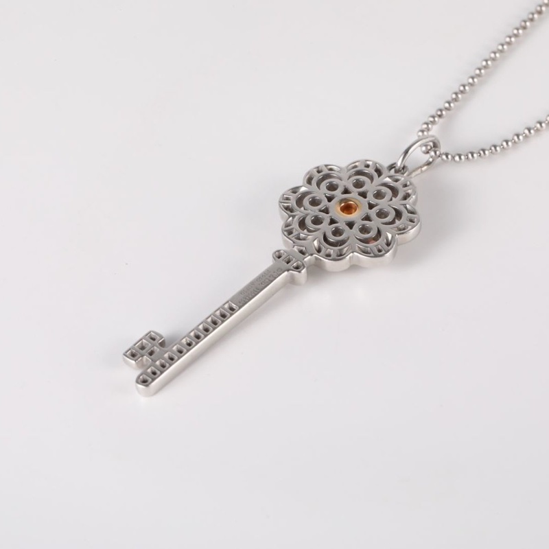 TIFFANY&CO 18K白金鑽石pt950太陽花小號3.2cm鑰匙項鏈-2