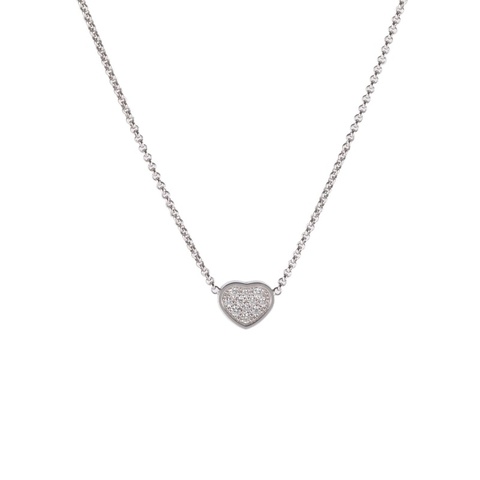 CHOPARD 18K白金鑽石MyHappyHearts系列愛心吊墜鑲鑽項鏈