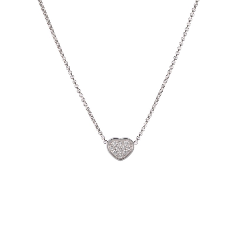 CHOPARD 18K白金鑽石MyHappyHearts系列愛心吊墜鑲鑽項鏈-0