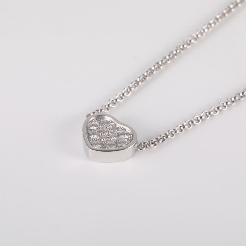 CHOPARD 18K白金鑽石MyHappyHearts系列愛心吊墜鑲鑽項鏈-1