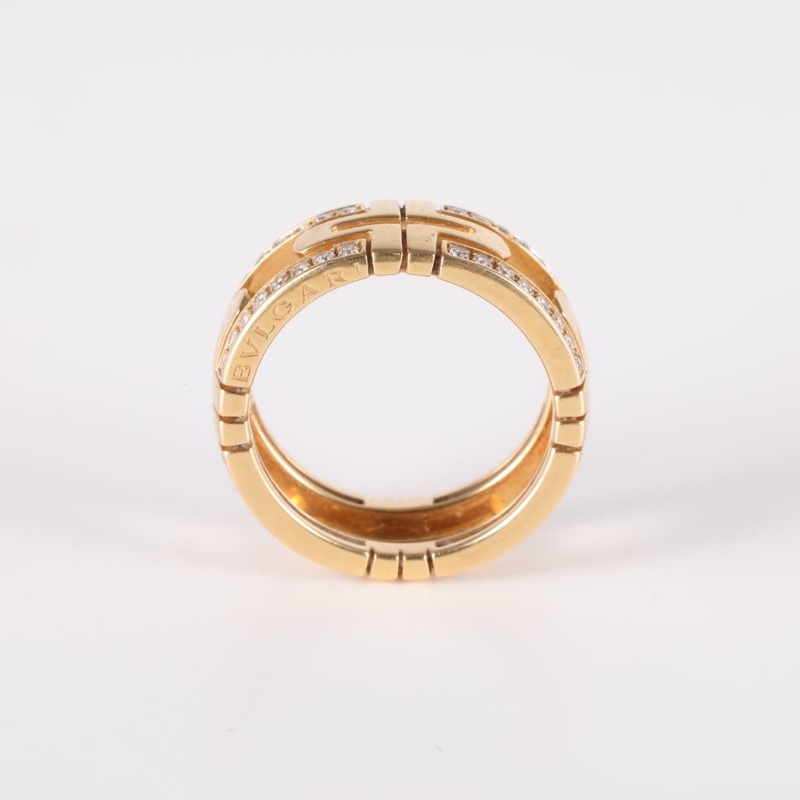 BVLGARI PARENTESI迴紋針18K金半鑲鑽戒指18K黃金/鑽石54-2