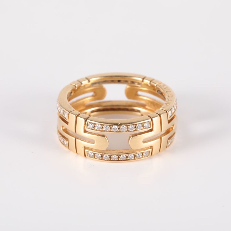 BVLGARI PARENTESI迴紋針18K金半鑲鑽戒指18K黃金/鑽石54-3