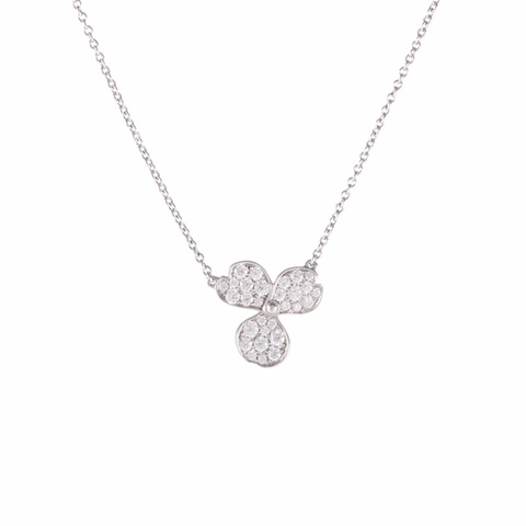TIFFANY&CO 鑽石pt950PAPERFLOWERS三葉草花朵滿鑽項鏈