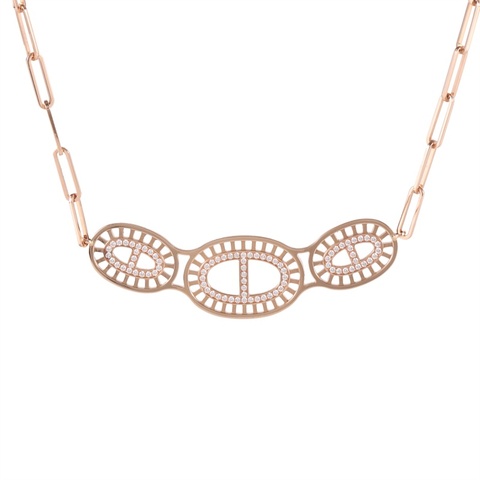 HERMES 18K玫瑰金chainedancredivine豬鼻子鑲鑽項鏈SH