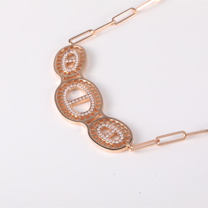 HERMES 18K玫瑰金chainedancredivine豬鼻子鑲鑽項鏈SH-2