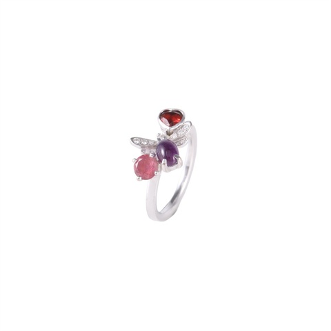 CHAUMET 18K白金鑽石花園系列鑲鑽蜜蜂彩寶戒指50