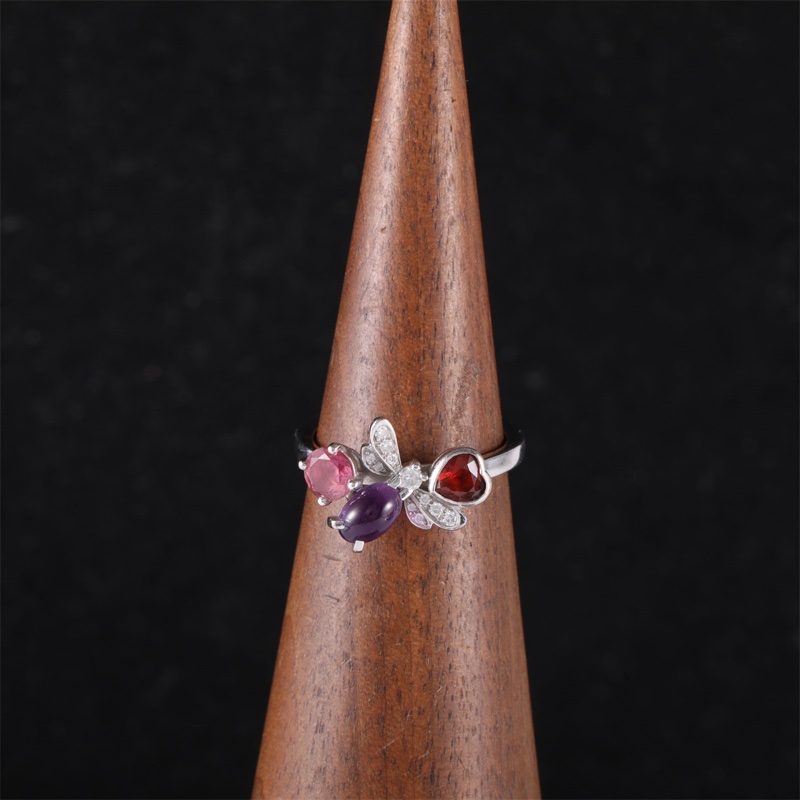 CHAUMET 18K白金鑽石花園系列鑲鑽蜜蜂彩寶戒指50-1