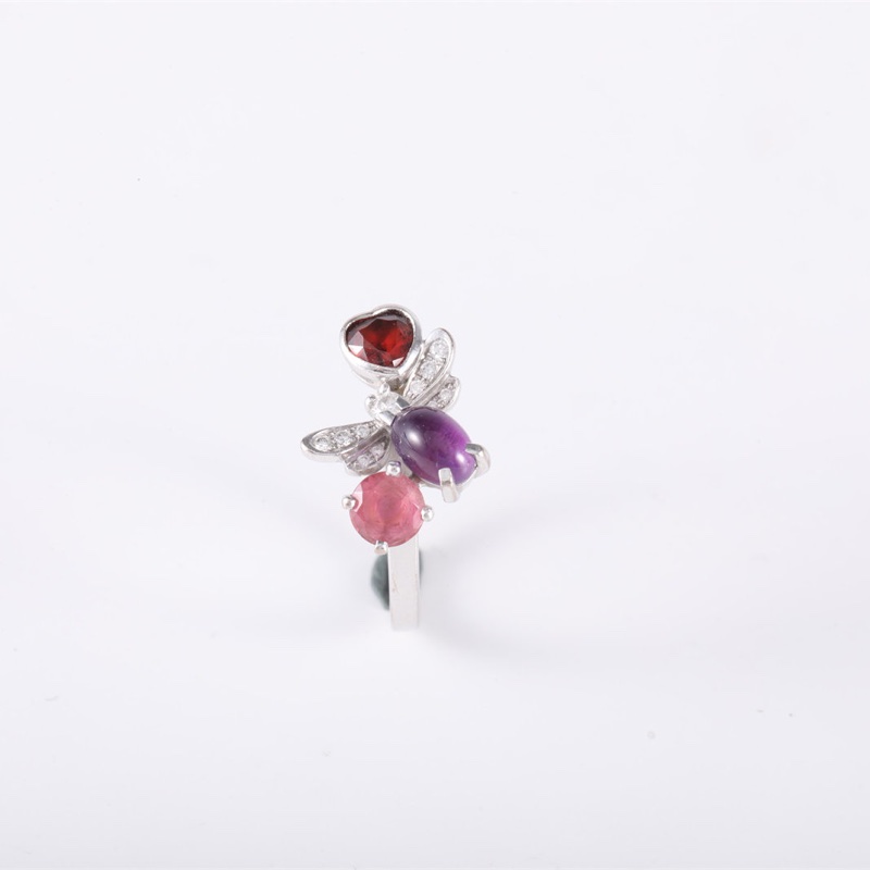 CHAUMET 18K白金鑽石花園系列鑲鑽蜜蜂彩寶戒指50-2