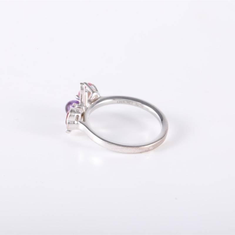 CHAUMET 18K白金鑽石花園系列鑲鑽蜜蜂彩寶戒指50-4
