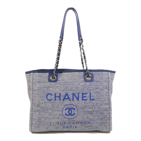 CHANEL 帆布Deauville MM鏈帶肩背袋