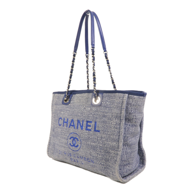 CHANEL 帆布Deauville MM鏈帶肩背袋-2