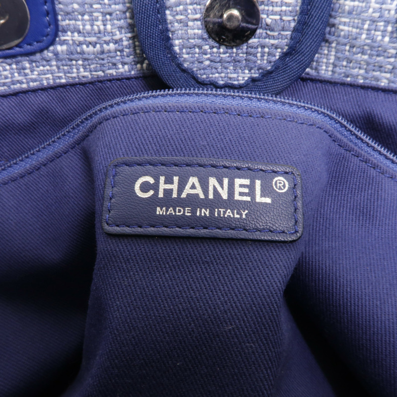 CHANEL 帆布Deauville MM鏈帶肩背袋-5